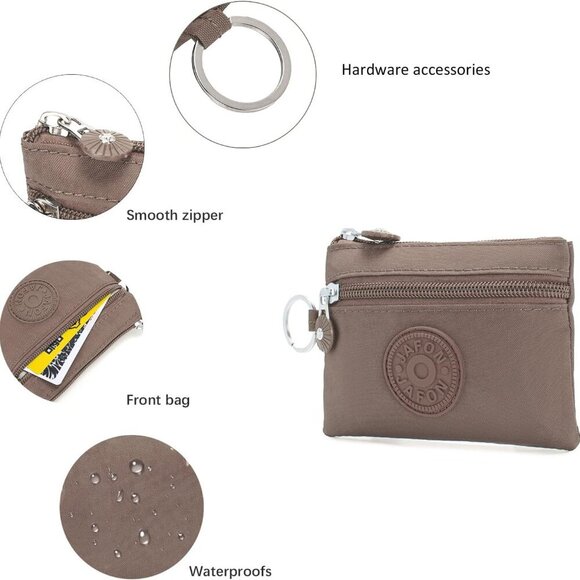 Chic Waterproof Coin Purse - 2-Layer Oxford Cloth Pouch for Women in Green+Khaki - Picture 4 of 7